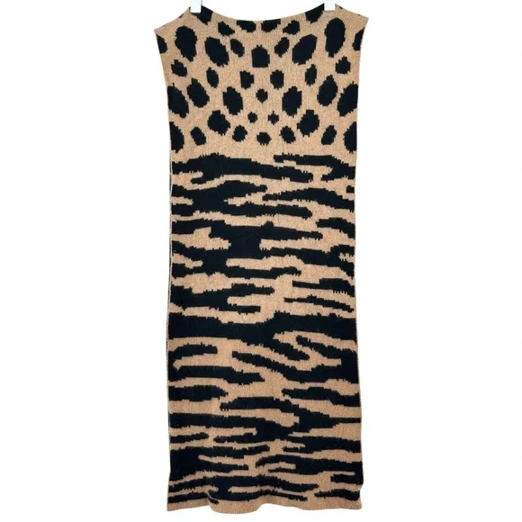 Aqua Brown Black Leopard Tiger Mixed Animal Print Oversized Cashmere Wrap Scarf